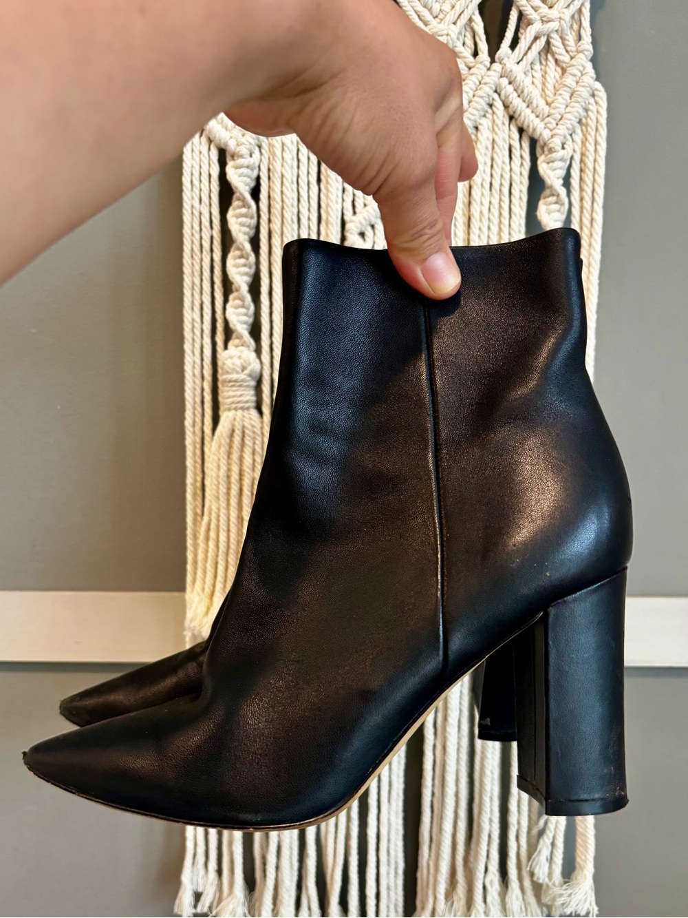 Women's Black Pointed Toe Block Heel Ankle Boots